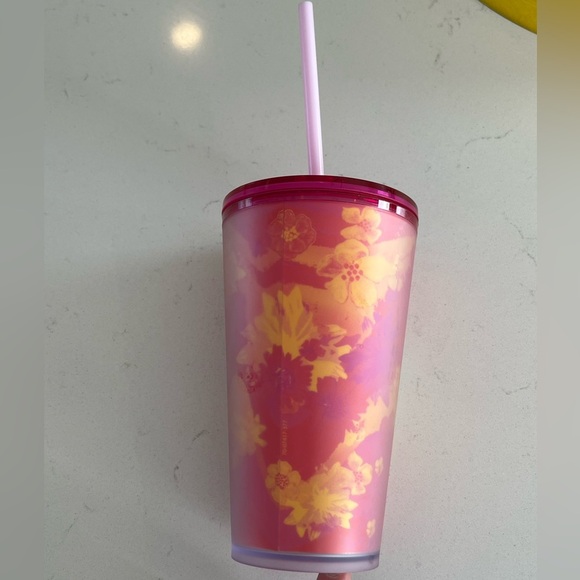 Starbucks 2022 Floral Summer Tumbler Soft Touch Pink/Orange Cup 16 oz - Picture 2 of 6